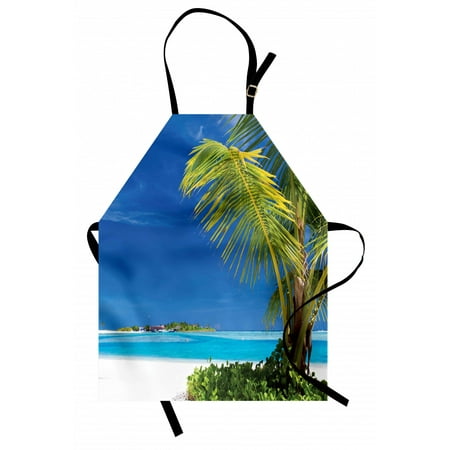 

Ocean Apron Caribbean Polynesia Tropics Small Palm Trees Relaxing Vacation Seascape Image Unisex Kitchen Bib Apron with Adjustable Neck for Cooking Baking Gardening Green Blue White by Ambesonne