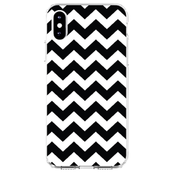 DistinctInk Clear Shockproof Hybrid Case for iPhone X / XS (5.8" Screen) - TPU Bumper, Acrylic Back, Tempered Glass Screen Protector - Black & White Chevron Stripes - Chevron Stripes Pattern