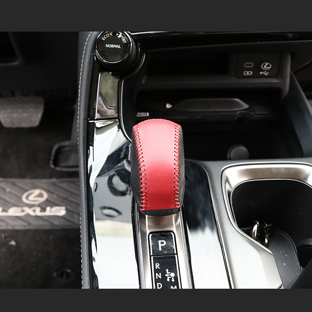 Black+Red Leather Gear Lever Shift Knob Cover For Lexus NX250 NX350