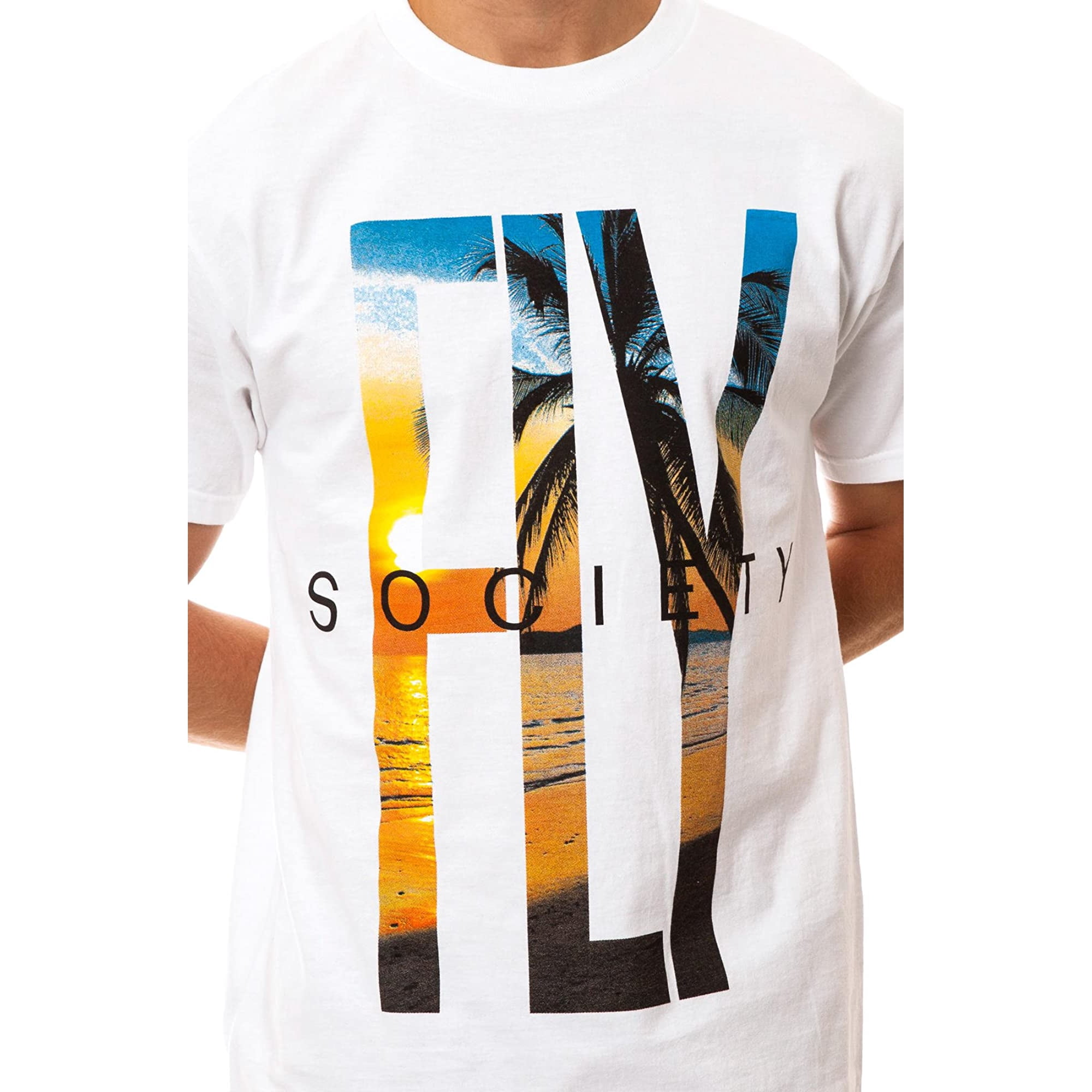 Fly Society Mens The West Coast Paradise Graphic T-Shirt, White