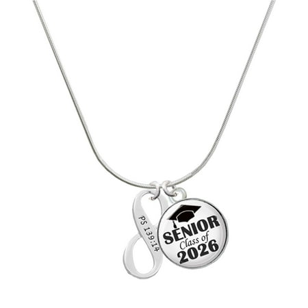 Delight Jewelry Silver-tone Psalm 139:14 Infinity Sign – Silvertone Senior Class of 2026 Dome Necklace 18