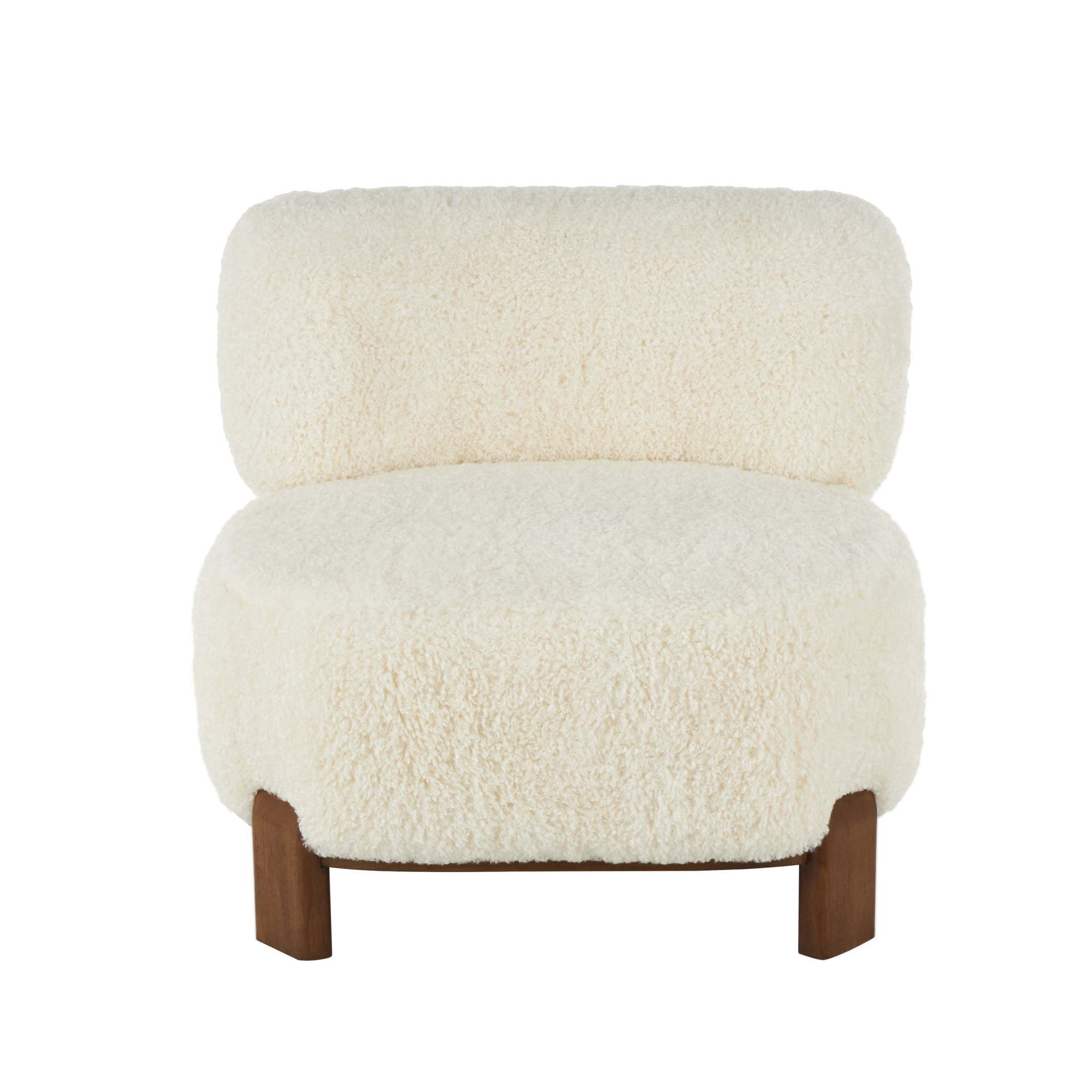 DecMode Polyester Lounge Chair with Brown Wooden Legs, White