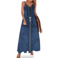 thumbnail image 1 of Vestido sin mangas con cremallera frontal azul transparente Me encantan los jeans azules Vestido vintage para eventos especiales, 1 of 7