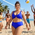 thumbnail image 2 of Agnes Orinda Women's Plus Size 2 Piece Swimsuits Tie High Waisted Ruffle Tummy Control Bathing Suits Swimwear 2X Royal Blue, 2 of 8