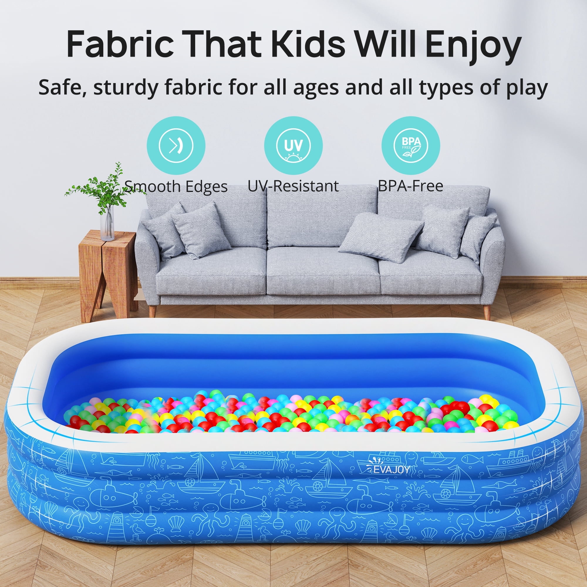 Large Inflatable Swimming Pool with Canopy, 120” x 70” x 20” Full-Sized Inflatable Pool for Kids & Adults, Kiddie Pool with Sun Shade, Blow Up Pool for Backyard, Garden, Age 3+, Blue