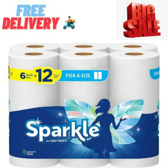 Sparkle Pick-A-Size Paper Towels, Spirited Prints, 6 Double Rolls = 12 Regular R