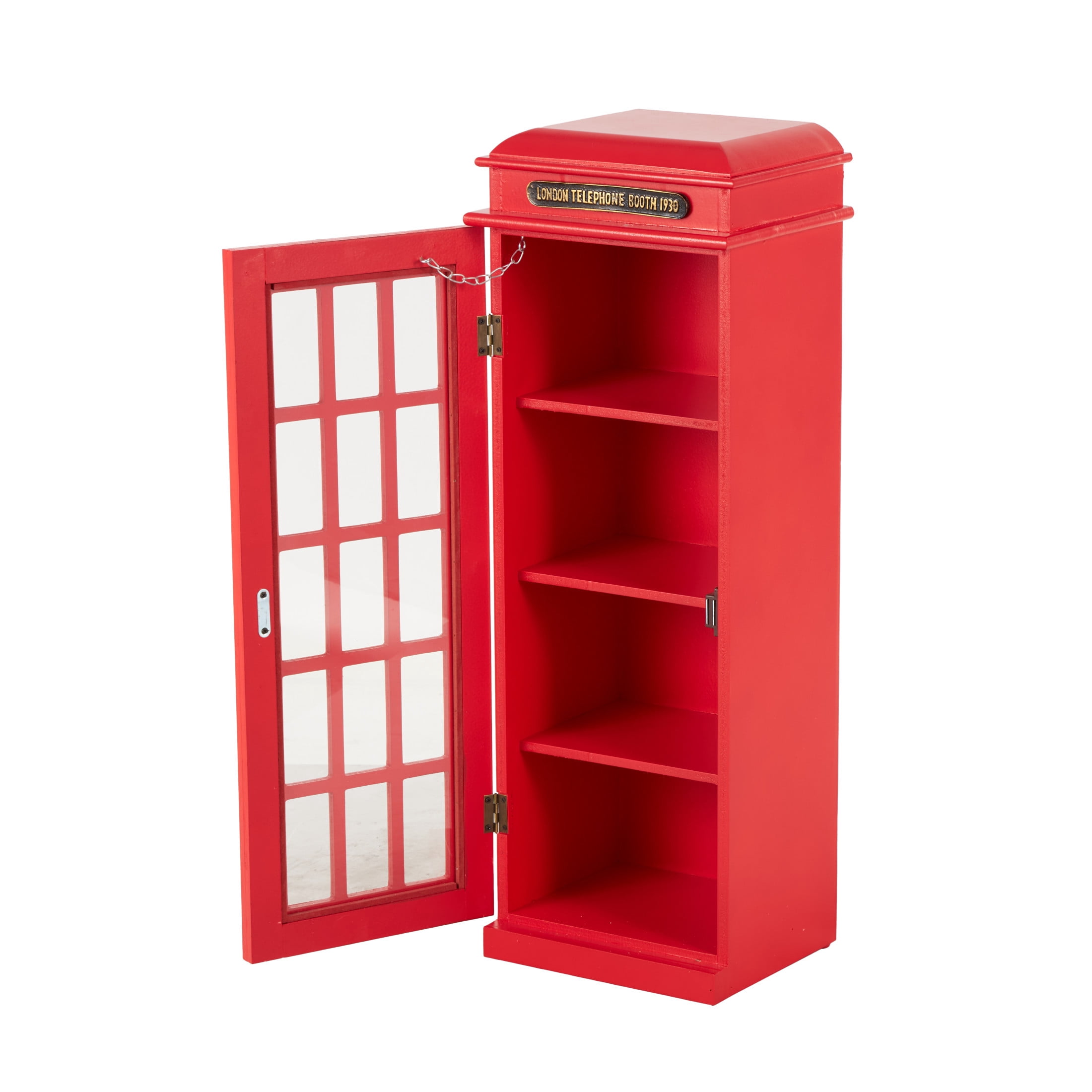 DecMode 11" x 30" Red Wooden Telephone Vintage London Booth 3 Shelf Storage Unit, 1-Piece