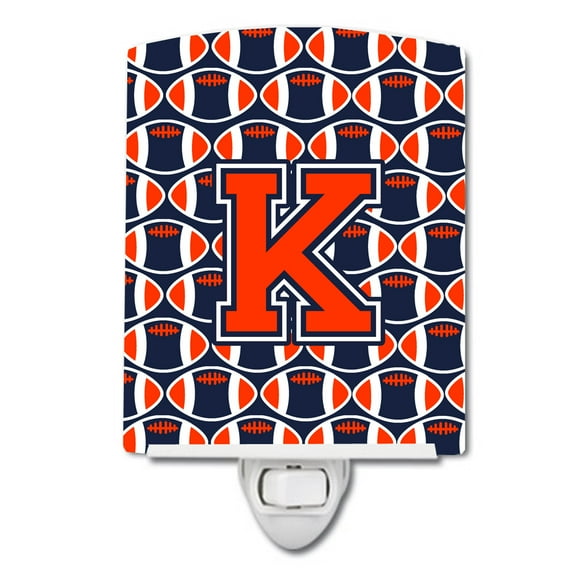 Caroline's Treasures CJ1066-KCNL Letter K Football Orange, Blue and white Ceramic Night Light, 6x4x3", multicolor