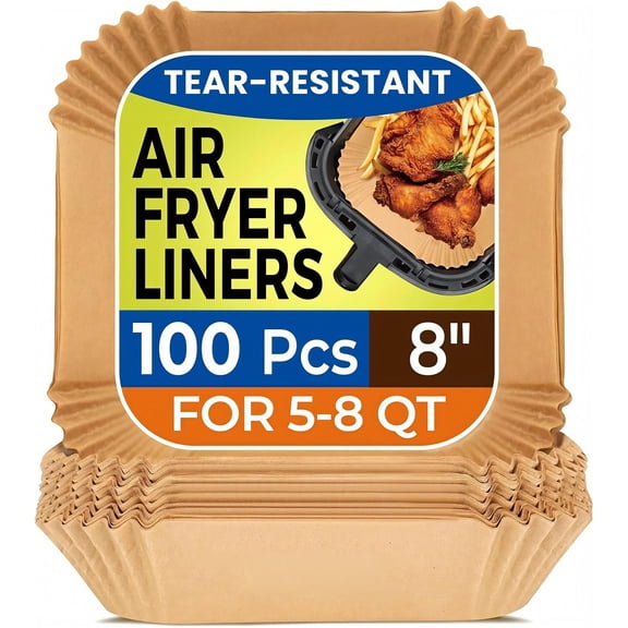 100-Pack Disposable Air Fryer Liners for COSORI 6 QT - 7.9 Inch Square Unbleached Parchment Paper Sheets, Non-Stick, Food Safe & Up to 430°F Heat Resistant