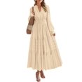 thumbnail image 1 of Vestido PRETTYGARDEN Otoño 2025 Manga Larga Cuello en V Beige Talla L, 1 of 8