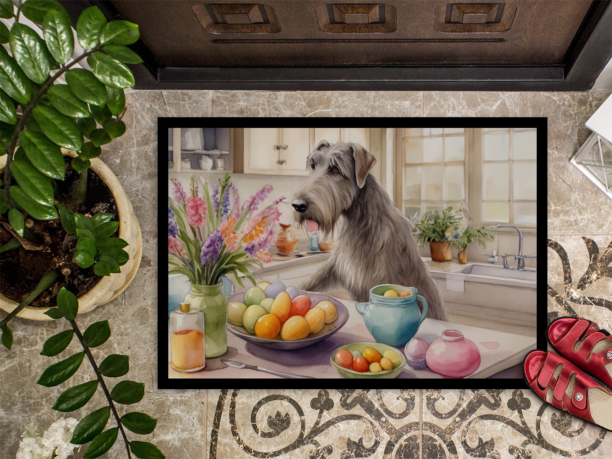 Decorating Easter Yorkshire Terrier Doormat