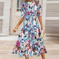 thumbnail image 6 of Rciityk Women's Summer Short Sleeve V-Neck Flower Print Waisted Mid-Calf Dress Beach Dresses for Women 2024 Vacation, 6 of 6