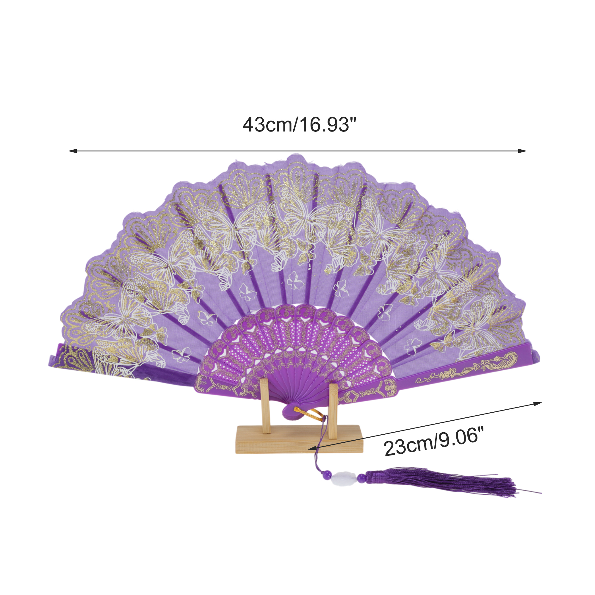 Unique Bargains Elegant Butterfly With Tassel Folding Fan 1PC Purple