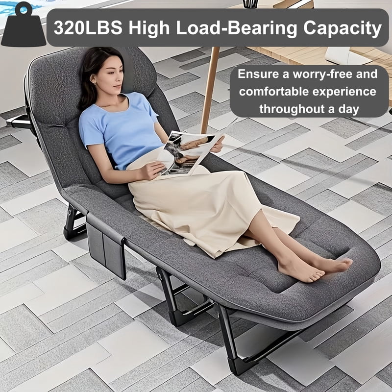 Heavy-Duty Folding Bed Frame with Adjustable Backrest, Portable Camping Cot, Indoor/Outdoor Daybed with Removable Pad
