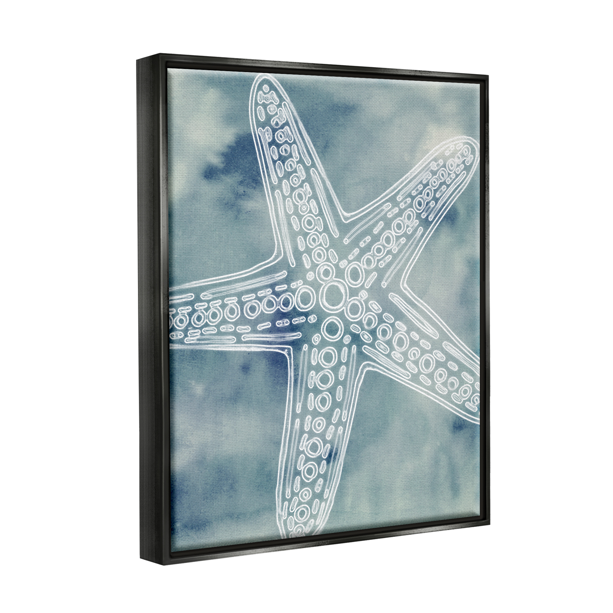 Stupell Industries Detailed Starfish Pattern Circles Blurred Watercolor Background Graphic Art Jet Black Floating Framed Canvas Print Wall Art, Design by Ziwei Li