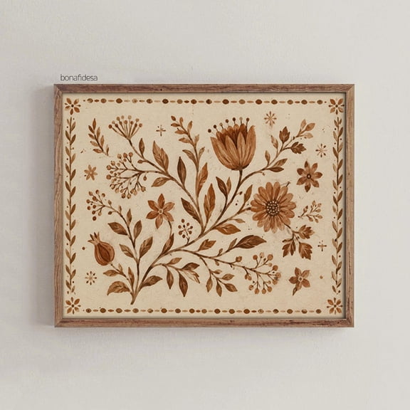 Neutral Botanical Boho Brown Floral Decor Wall Art