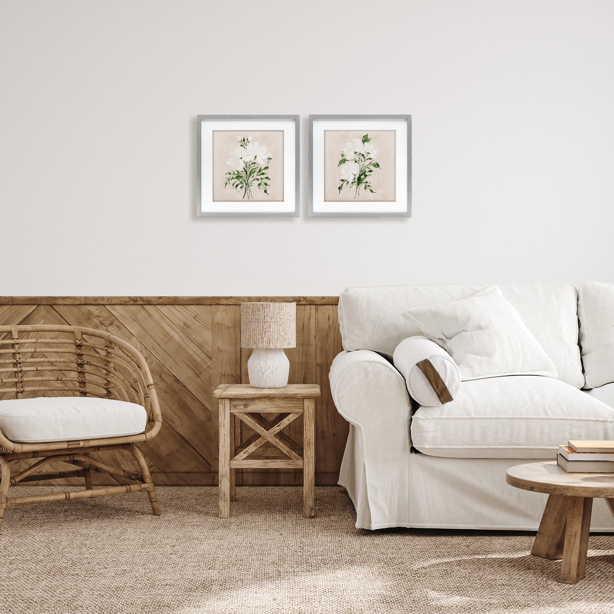 Stupell Industries White On Tan Botanicals 2 Piece Gray Framed Print Under Glass Set, design by Lucille Price