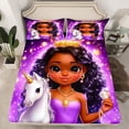 thumbnail image 2 of Castle Fairy Kids Girls Black Girl Princess Twin Sheet Sets 3pcs,Magical Animal Unicorn Twin Fitted Sheet Microfiber,Bling Glitter Breathable Flat Sheet,Super Cozy Room Decor, 2 of 7