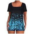thumbnail image 3 of DDAPJ pyju Womens Tunic Tops 2025 Summer Dressy Casual Floral Blouses Loose Fit Pleated V Neck Short Sleeve Button Up T-shirt Hide Belly Tunics Flash Sale of Today Prime Navy S, 3 of 7