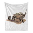 thumbnail image 1 of Animal Soft Flannel Fleece Throw Blanket, s on Savannah Graphic Image Animals in Habitat Safari Wildlife, Cozy Plush for Indoor and Outdoor Use, 50" x 60", White Brown, by Ambesonne, 1 of 6