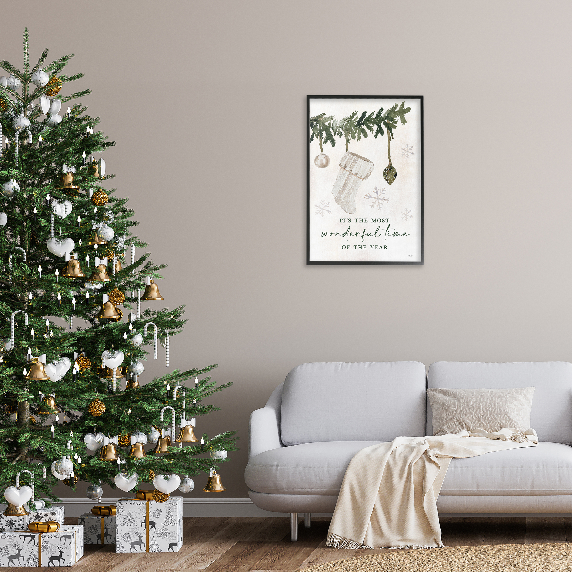 Stupell Industries Festive Hanging Stocking Holiday Painting Black Framed Art Print Wall Art, 20 x 30