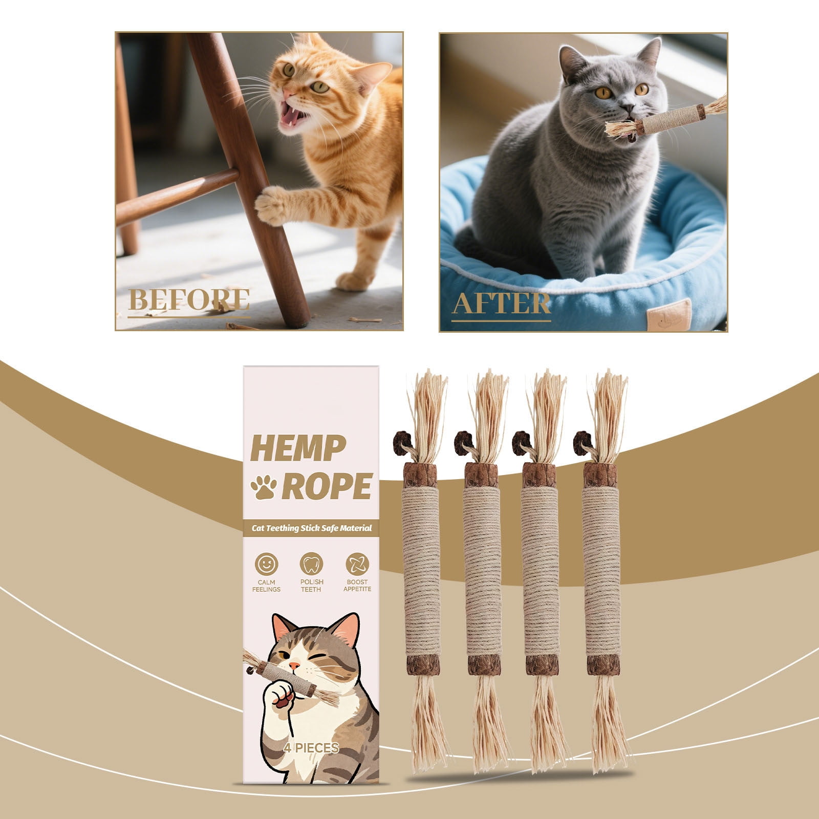 3 Set of Chew Toys Catnip Toys Teeth Grinding Sticks 4-Piece Set