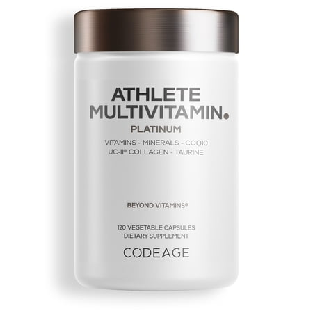 Codeage Athlete Multivitamin Platinum, Creatine Taurine, Electrolytes, CoQ10, UC-II Collagen, 120 ct