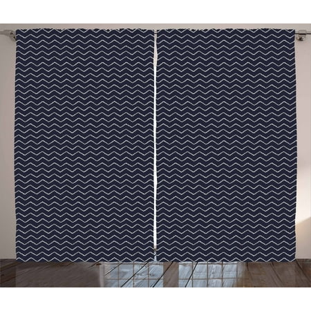 Navy Blue Curtains 2 Panels Set Chevron Zigzag Ropes Ornamental