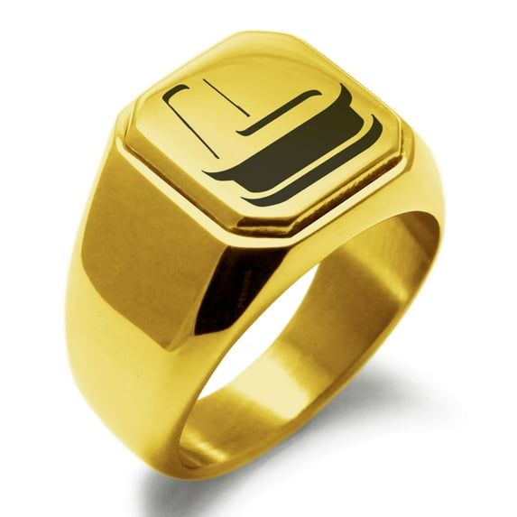 Stainless Steel Letter L Initial 3D Monogram Engraved Engraved Square Flat Top Biker Style Polished Signet Ring