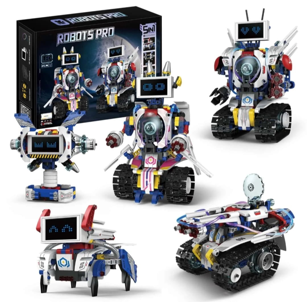 ROBOTS PRO 5-in-1 Transforming Robot Building Kit K96164 with App and 2.4GHz Remote Control for Coding Learning