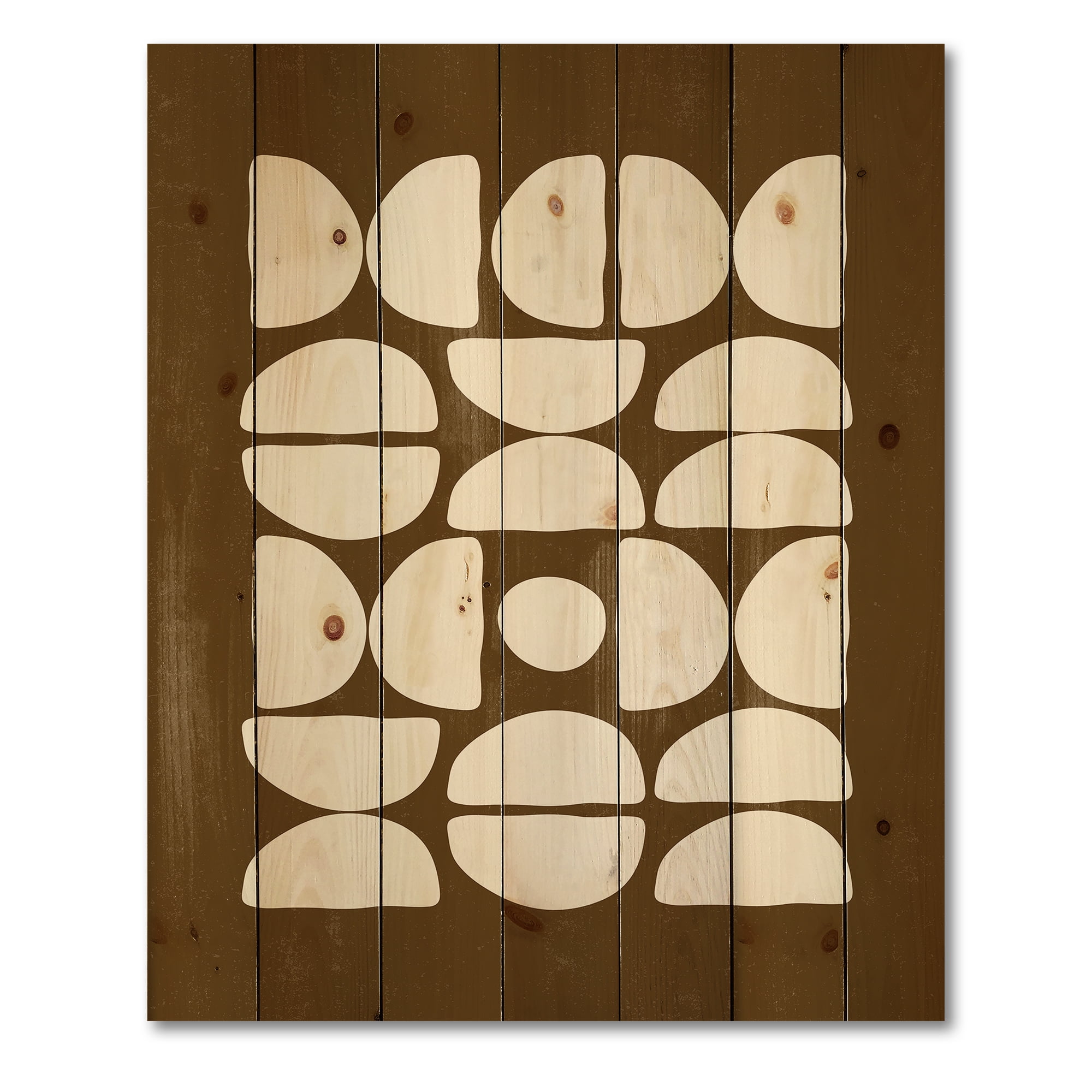 Designart 'Abstract Minimal Half Moons Composition' Modern Print on Natural Pine Wood