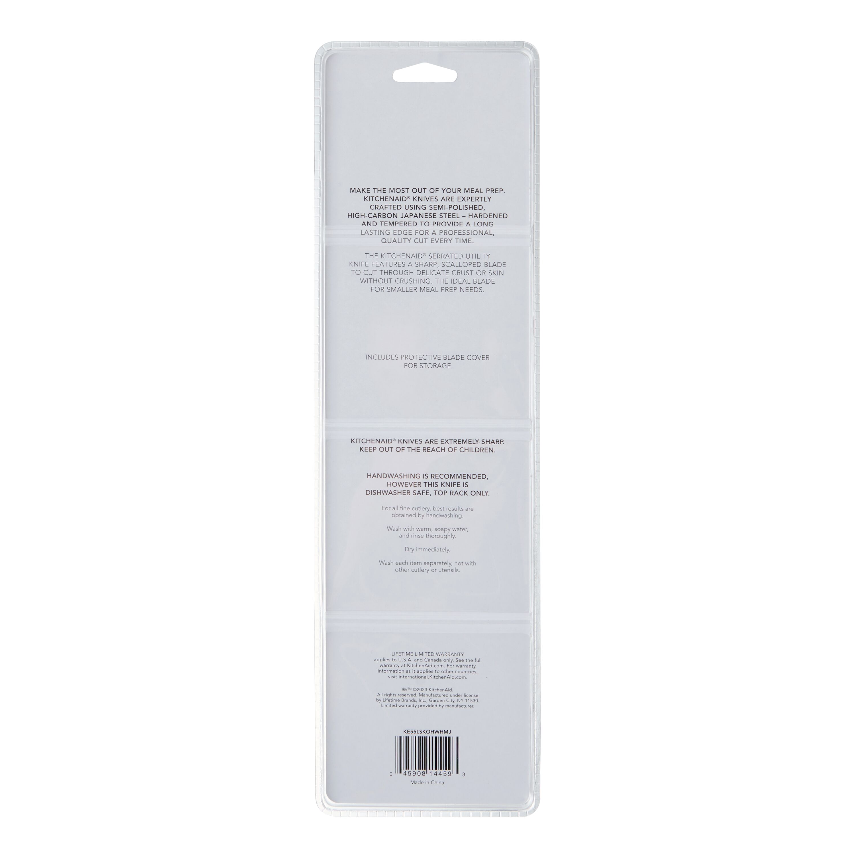 KitchenAid Classic 5.5-Inch Serrated Utility Knife with Sheath, High-Carbon Japanese Steel, White