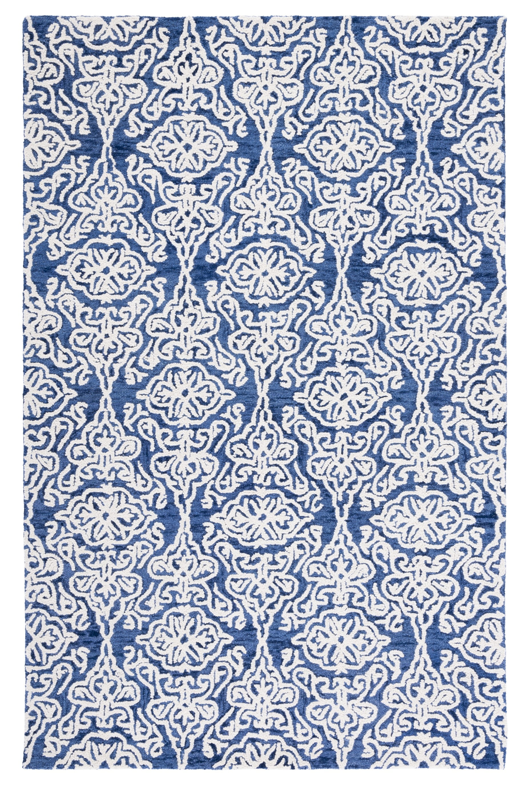 SAFAVIEH Blossom Asher Geometric Wool Area Rug, Navy/Ivory, 8' x 10'