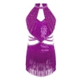 thumbnail image 4 of Jizyo Robe de Danse Latine à Paillettes pour Adolescentes Rumba Samba Tenue de Danse Justaucorps à Franges de Ballroom Justaucorps à Pampilles Jupe Tutu Violet 8, 4 of 6