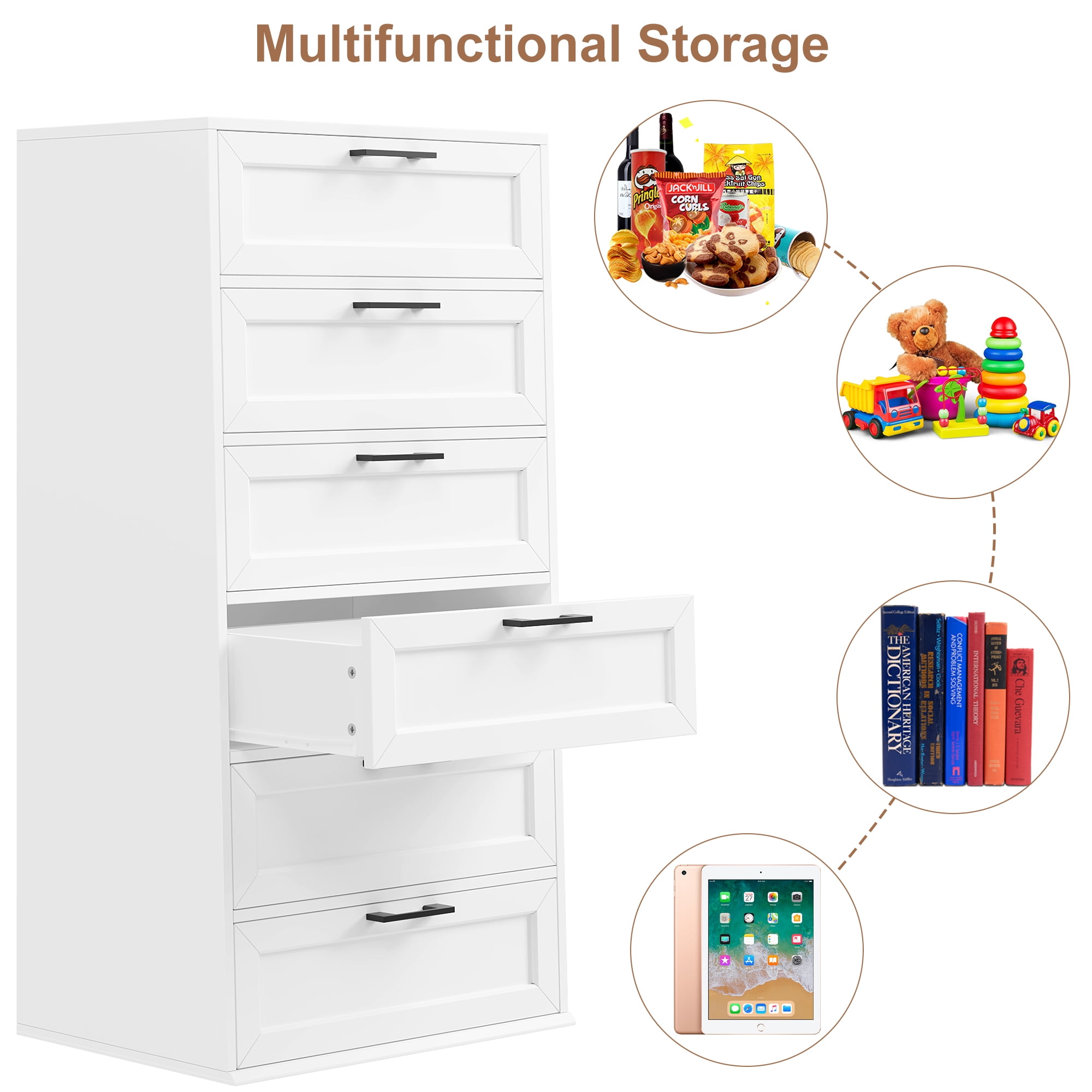 Homfa 6 Drawer White Dresser, Tall Chest of Drawer Dresser for Bedroom Living Room with Metal Handles