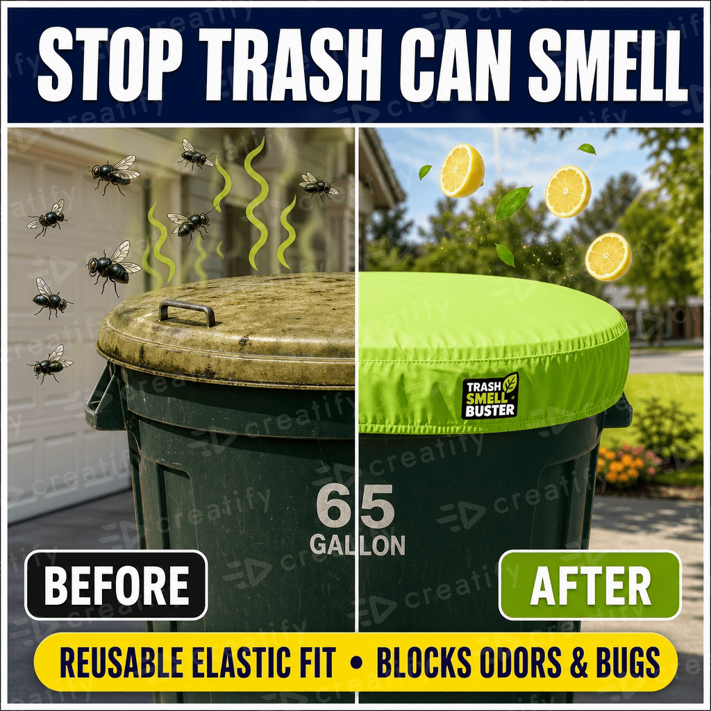 Trash Smell Buster, Outdoor Plastic Garbage Trash Can Covers, Contain Odors, Lemon Scent, 64 Gallon Trash Bin, 3 Covers