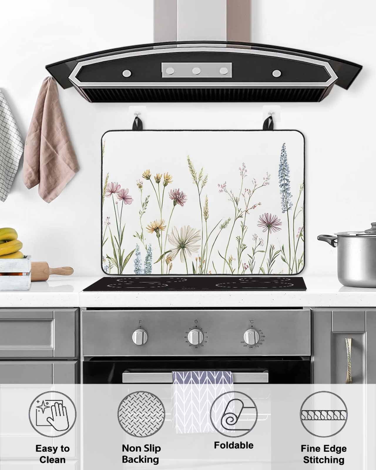 nqOlkjepod Large Induction Cooktop Protector Mat 24"x21", Spring Botanical Floral Stove Top Covers for Electric Stove, Farmhouse Summer Flowers Stove Burner Cover Mats, Glass Top Stove Cover