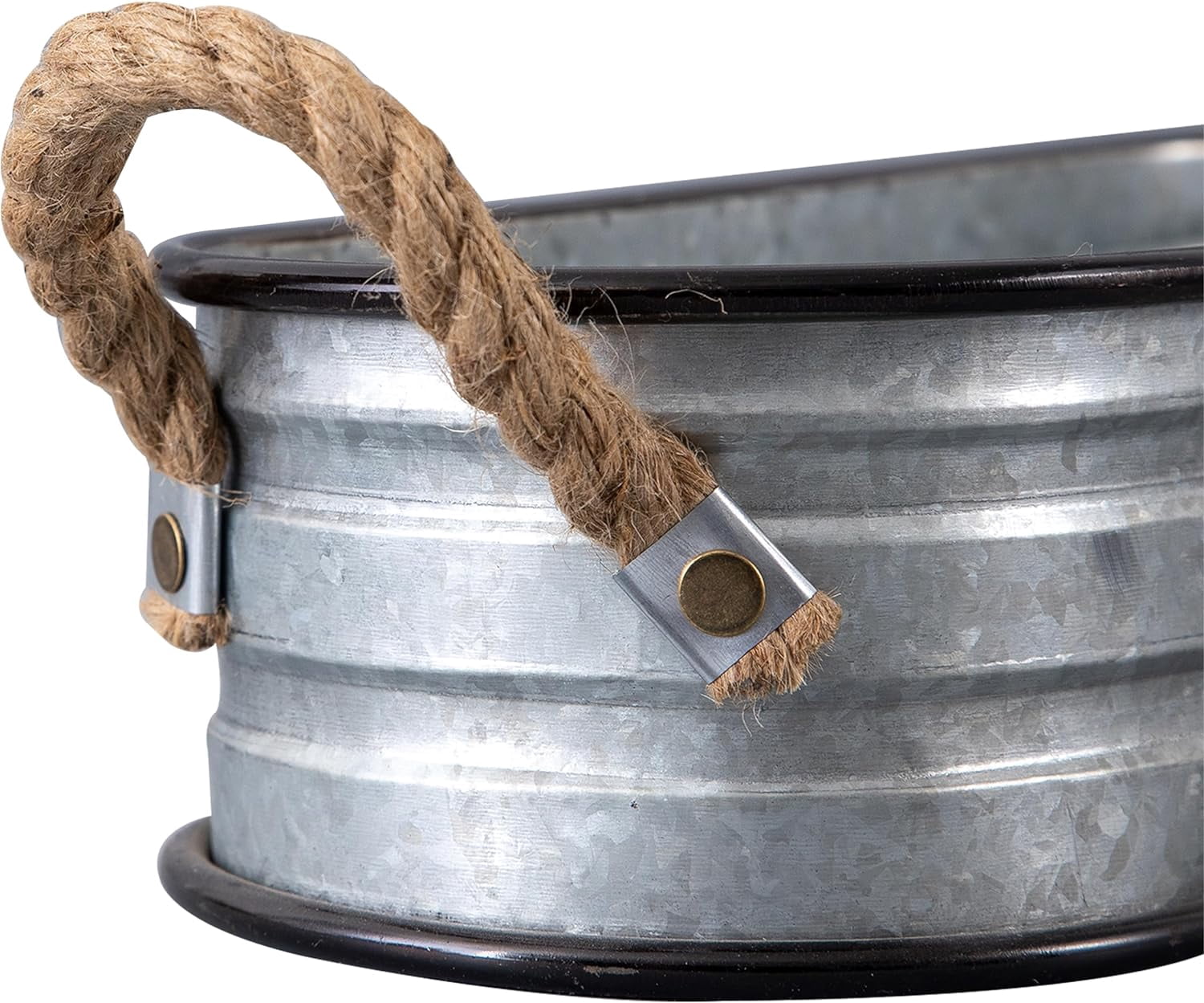 SOFE Small Oval Galvanized Planters Galvanized Bucket Set of 2, Planters for Indoor Outdoor Plants with Rope Handles, Galvanized Tub Metal Flower Pot, Farmhouse Home Decor for Outdoor Party Wedding