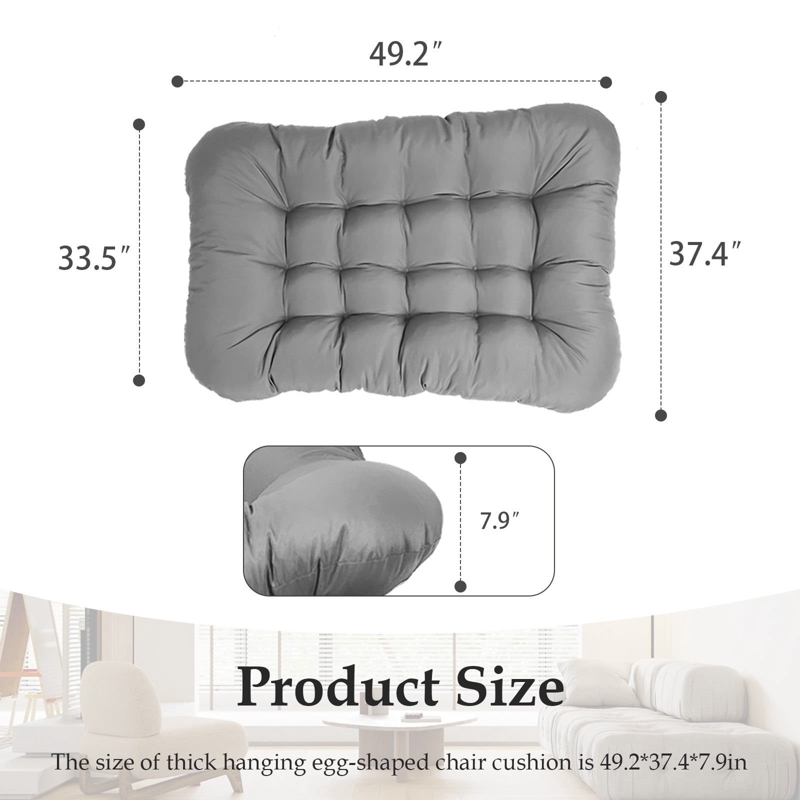 XXLYY Outdoor Egg Chair Cushion Replacement, 7.9”Thick Waterproof Hanging Chair Cushion with Ties for Patio & Porch