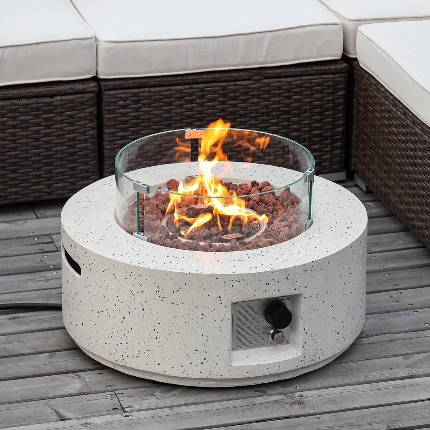 MOALCOFER 28"Round Propane Fire Pit Table,40,000 BTU Stainless Steel Burner Gas Fire Pit with Wind Guard
