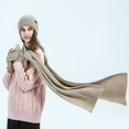 thumbnail image 4 of PMVFHDE Couples Winter Thickened Warm Scarf Hat Gloves Set Solid Color Ribbed Knit Wool Cap Neck Warmer Three-Piece Warm Set Beige, 4 of 5