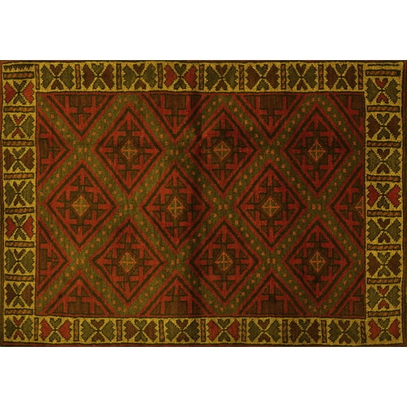 Ahgly Company Machine Washable Indoor Rectangle Persian Yellow Traditional Area Rugs, 5' x 7'