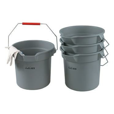 Qskely 3.5 Gallon Commercial Cleaning Plastic Buckets with Handles, Gray Industrial Round Utility Pail, 4-Pack