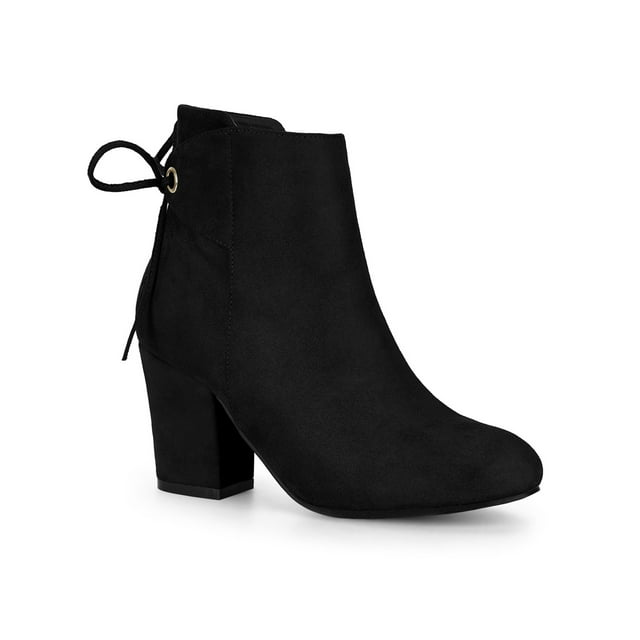 Unique Bargains Women's Block Heel Lace Up Back Ankle Boots