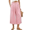 thumbnail image 4 of BUIGTTKLOP Capri Pants for Women Striped High Waisted Lounge Pants Striped Wide Leg Summer Cropped Trousers, 4 of 5