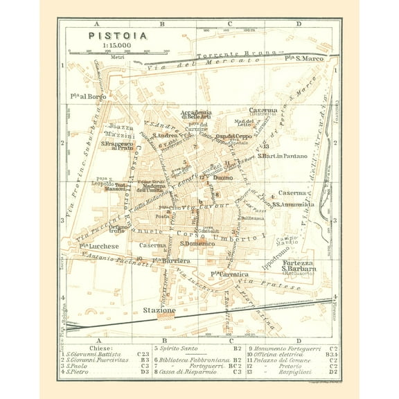 Historic Map - Pistoia Italy - Bertarelli 1914 - 23 x 28.64 - Vintage Wall Art