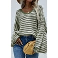 thumbnail image 2 of Womens Sweaters Pullover Oversized Deep V Neck Off Shoulder Tops Long Sleeves Loose Knit Sweater, 2 of 6