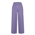thumbnail image 3 of WIZUTIZ Palazzo Pants for Women Casual Comfy Leisure Loose Wide Leg Dress Pants Spandex Elastic High Rise Full Length Pants Solid Button with Pockets Summer Pants for Teen Girls Sports Party Purple, 3 of 4