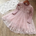 thumbnail image 3 of ContiKids Little Girls Long Sleeve Flower Lace Knitted A-line Tulle Tutu Pink Dress 3-4 Years, 3 of 3