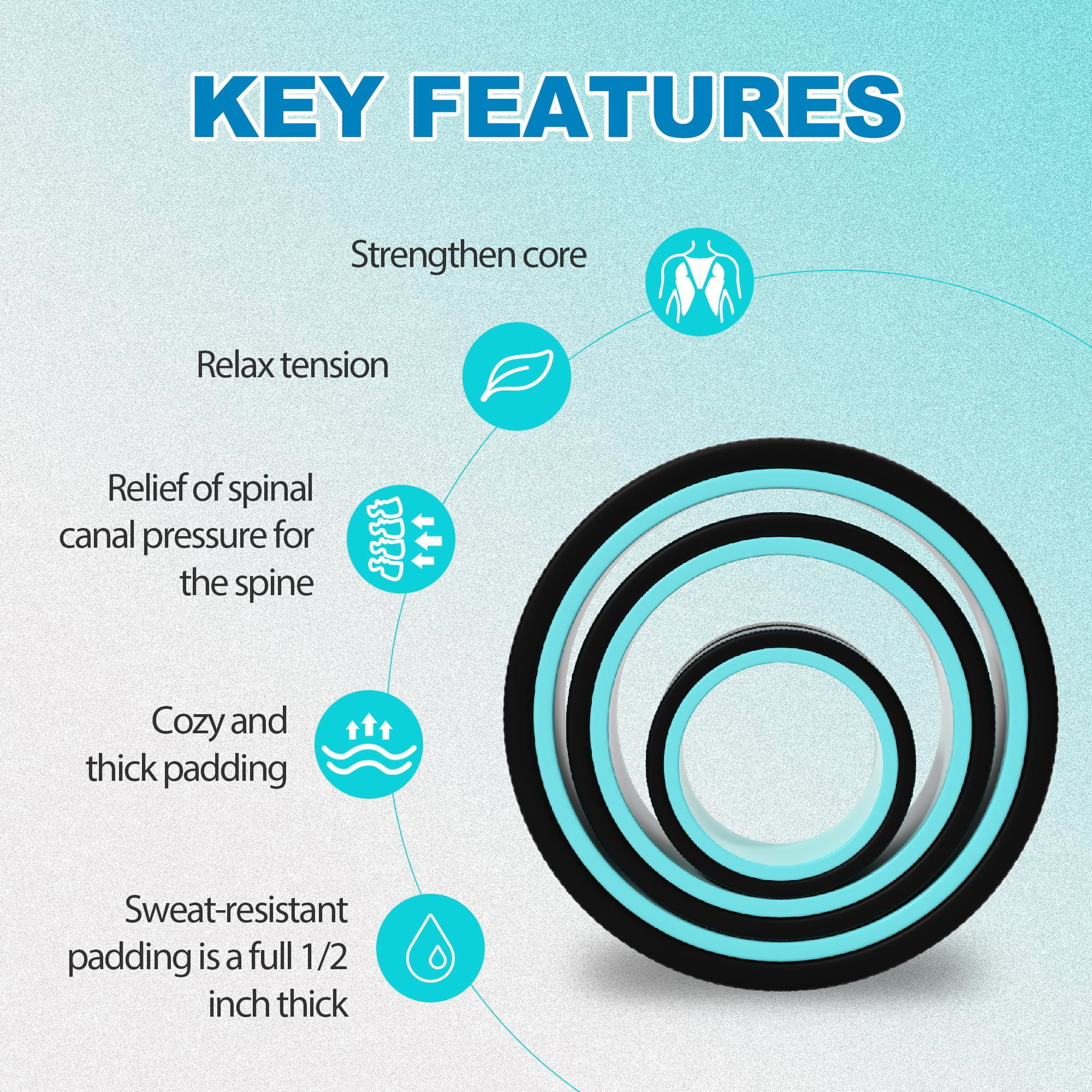 Back Roller Wheel - Yoga Wheel for Back Pain Relief, Deep Tissue Massage & Stretching, Foam Roller for Back and Spine Alignment (3-Pack)